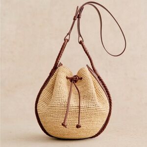 Sezane Tan and Brown Woven Raffia Bucket Bag. New with tags. Never worn.